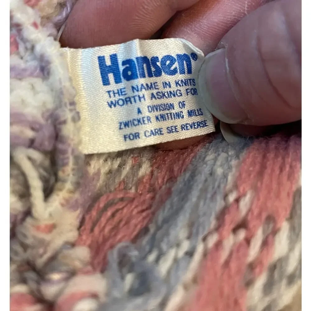Hansen Vintage Knit Beanie Made in USA Pom Hat Ski Snow Pastel Blue Purple Gift